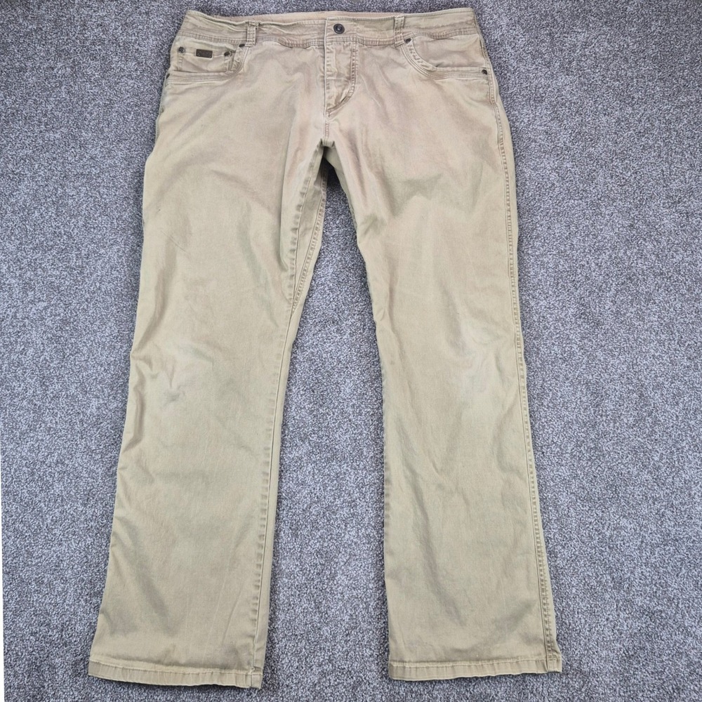 Kuhl D'LUX Pants 38x32 Tan Khaki Vintage Patina Dye Cotton Twill Outdoor Hiking